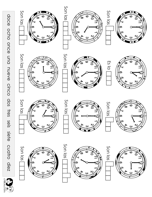 time worksheet spanish